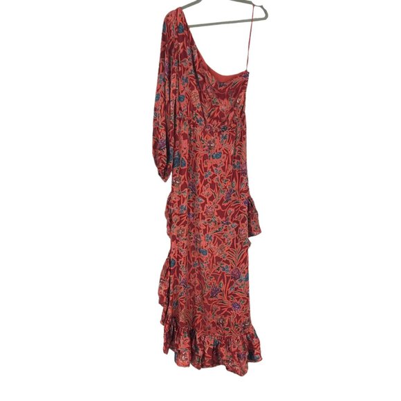 Alexis Marseille One Shoulder High Low Ruffle Maxi Dress in Red Floral - Picture 4 of 11